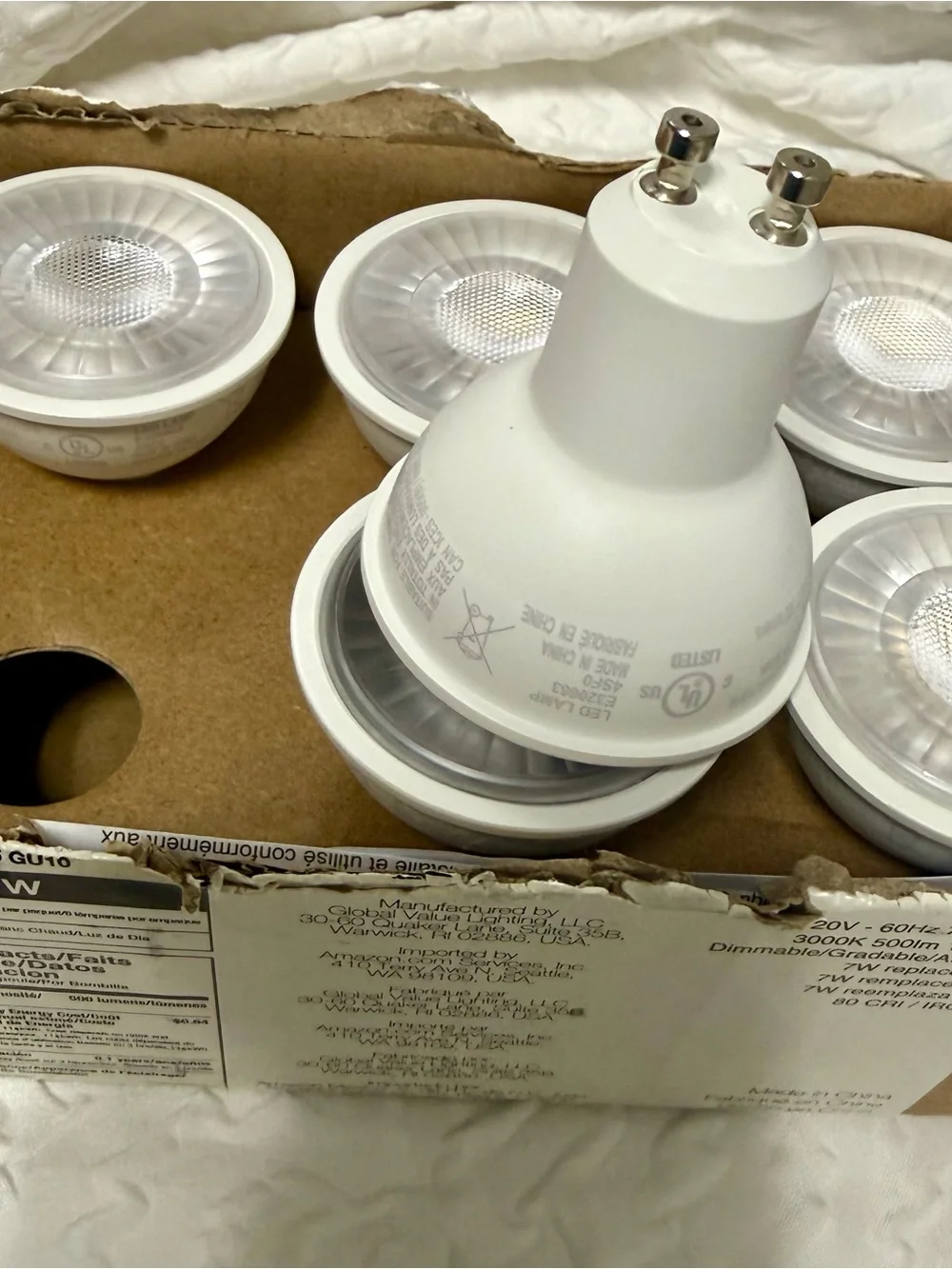 Global Value Lighting MR16 GU10 LED Spot Bulb 7W Dimmable 3000K 500lm 6pk